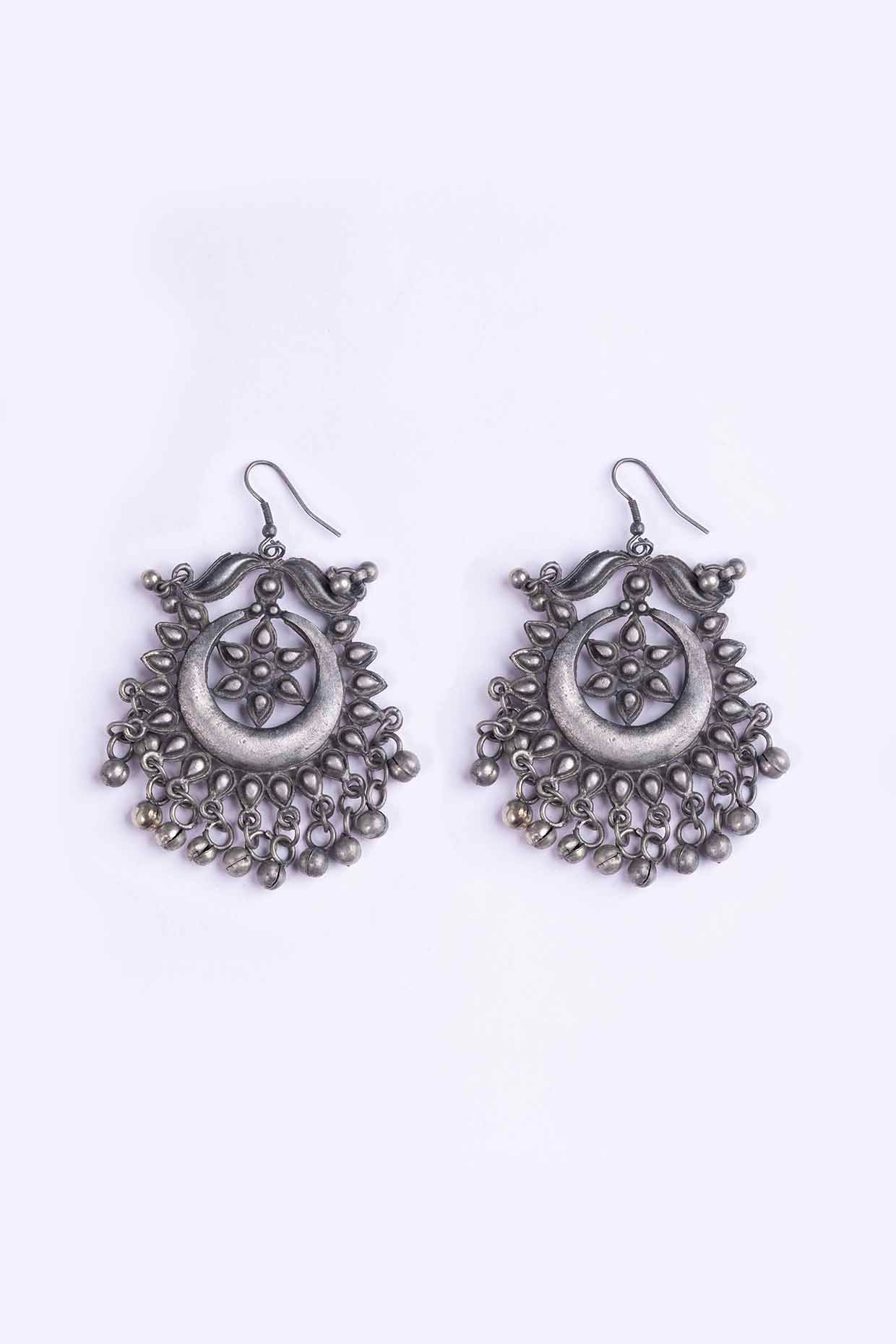 Long Black Metal Oxidised earrings - LOCAL TIJORI